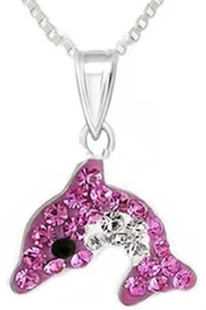 schmuck23 Kettenanhänger Anhänger Kette Delfin 925 Silber Kristalle Kinder Mädchen (Halskette mit Anhänger), Silberanhänger Kettenanhänger Kinderschmuck Halskette rosa