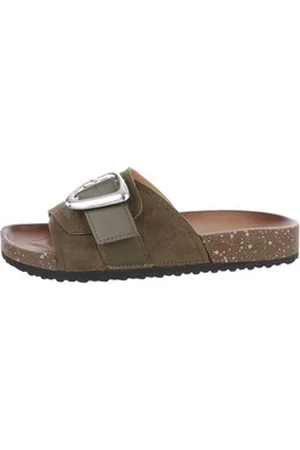 Ital-Design Damen Mules Freizeit Pantolette (85878316) Flach Pantoletten in Olive grün 37 EU
