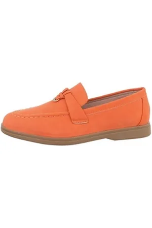 Ital-Design Damen Mokassins Freizeit Slipper Blockabsatz Mokassins in Orange orange 36 EU
