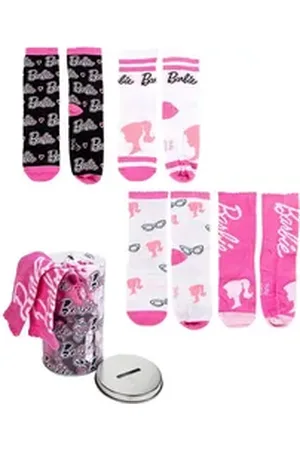 Barbie Socken (4-Paar) Geschenkset mit Spardose Gr.27-38 bunt|rosa 35 - 38