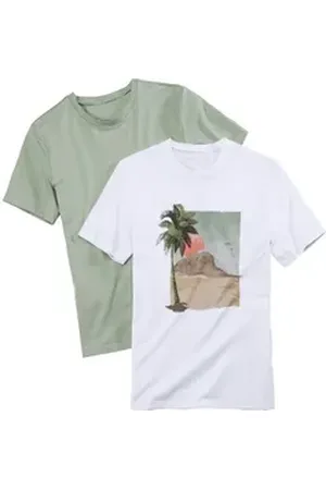 beachtime T-Shirt (Packung, 2-tlg) Freizeitshirt mit Rundhals und Frontprint aus reiner Baumwolle grün XXXL