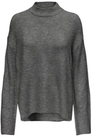 JACQUELINE DE YONG Strickpullover Pullover Flauschiger Stehkragen Sweater Gestrickt JDYJOLA JDYELANORA L/S HIGHNECK SLIT PULLOV KNT grau S