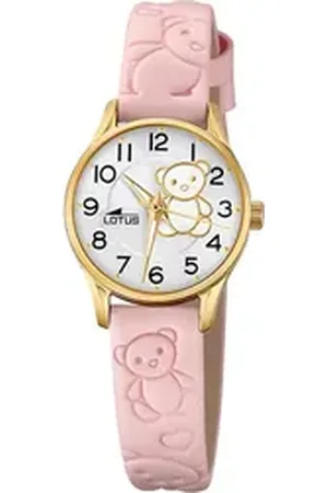 Lotus Quarzuhr Kinderuhr Leder rosa Junior, (Analoguhr), Kinder Armbanduhr rund, klein (ca. 23mm), Edelstahl rosa
