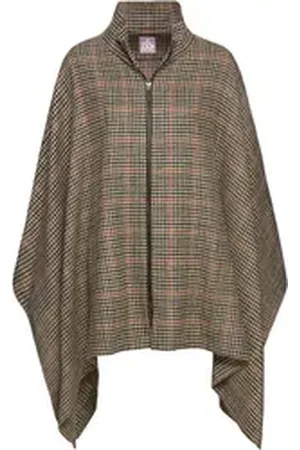 Brigitte Von Schönfels Poncho Karo-Poncho mit Hahnentritt-Muster beige|braun 40