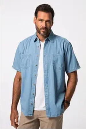 JP 1880 Kurzarmhemd Denimhemd Denim Halbarm Modern Fit Passform blau 4XL