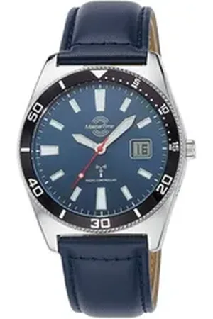 Master Time Funkuhr Super Power Sporty MTGA-10855-31L, Armbanduhr, Quarzuhr, Herrenuhr, Datum, Leuchtzeiger, Lederarmband blau