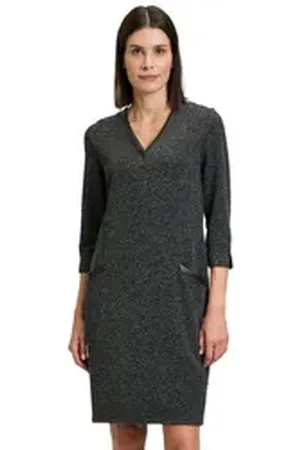 Vera Mont A-Linien-Kleid Businesskleid mit V-Ausschnitt Materialmix schwarz 36