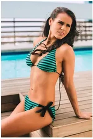 AvaMia Triangel-Bikini Damen Bikini Set Bikinitop und Bikinihose Low mit Schnürbindung (Bikinitop und Bikinihose) Streifenmuster Streifen in verschiedenen Farben grün M