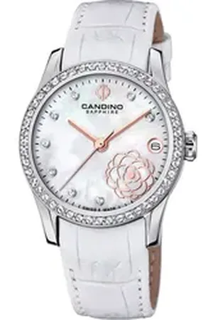 Candino Quarzuhr Damen Armbanduhr Elegance, (Analoguhr), Damen Armbanduhr rund, Lederarmband weiß, Fashion weiß