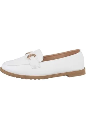Ital-Design Damen Mokassins Freizeit Slipper Blockabsatz Mokassins in Weiß weiß 38 EU