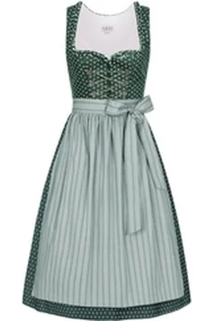 Nübler Dirndl Damen Dirndl midi im Landhausstil, Rocklänge 70cm (Dirndl Set midi THEA, 2-tlg., Dirndl Kleid mit Schürze) Moderne Tracht im bayerischen Stil - Trachtenmode Damen grün 36