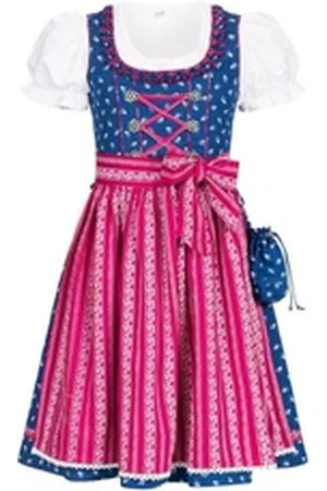 Nübler Dirndl Mädchen Dirndl im traditionellen Stil Kinder Trachten, Blau (Dirndl Set DEMI, 3-tlg., Dirndl Kleid mit Bluse und Schürze) Kinder Tracht im bayerischen Stil - Trachtenmode Kinder blau 110