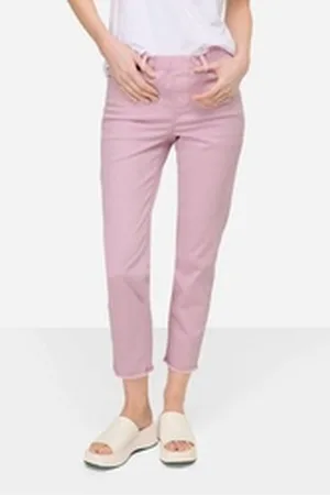 Laurasøn Funktionshose 7/8-Slimhose schmale Passform 4-Pocket Fransensaum rosa 44