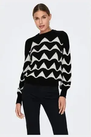 JACQUELINE DE YONG Strickpullover Strickpullover Rundhals gerippte Ärmelbündchen JDYTINA L/S JACQUARD PULLOVER KNT schwarz M