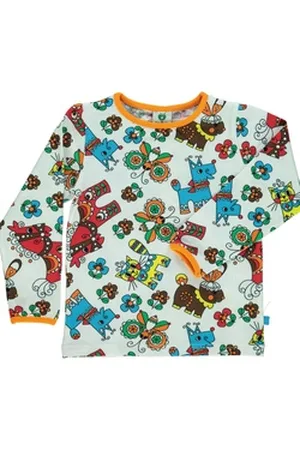 Småfolk Langarmshirt SMAFOLK Langarmshirt Longsleeve mit allover Tieren und Blumen Print 7-8 Jahre
