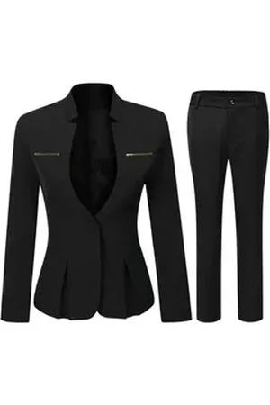Allthemen Hosenanzug (2 tlg) Damen Eleganter Business Anzug Set mit einem Knopf schwarz 46