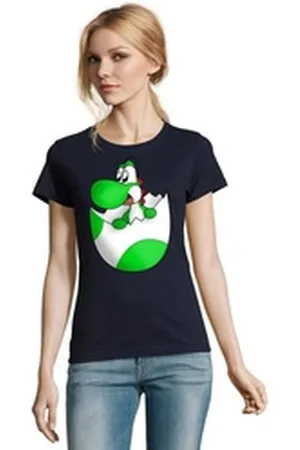 Blondie & Brownie T-Shirt Damen Baby Yoshi Ei Mario Super Retro Konsole Gaming blau L