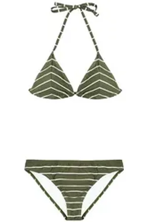 AvaMia Triangel-Bikini Damen Bikini Set Triangel Streifen Khaki Weiss Braun (Bikinitop und Bikinihose) Damen Bikini Set Bikinitop und Bikinihose Low grün XXL