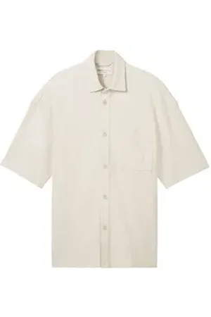 TOM TAILOR Denim Kurzarmhemd beige|weiß L