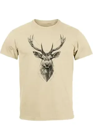 Neverless Print-Shirt Herren T-Shirt Trachtenshirt Hirsch Tiermotiv WildTier Abstrakt mit Print beige S