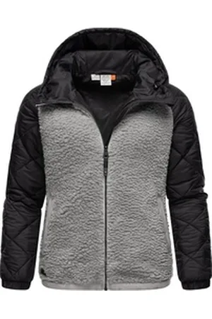 Ragwear Outdoorjacke Leeloo Damen Übergangsjacke aus Teddyfleece mit gesteppten Ärmeln grau XL (42)