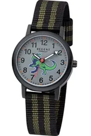 Regent Quarzuhr Kinder Armbanduhr Dino, (Analoguhr), Kinder Armbanduhr rund, mittel (ca. 30mm), Textilarmband schwarz