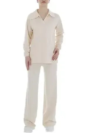 Ital-Design Freizeitanzug Damen Freizeit (86365268), Stretch Zweiteiler in Creme braun S/M