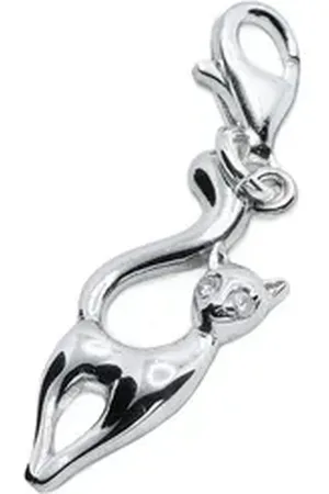 Goldene Hufeisen Charm-Einhänger Charm Anhänger Katze 925 Sterling-Silber mit Kristall Kater, 925 Sterling Silber mit Zirkonia Silberschmuck für Armband Damen silberfarben