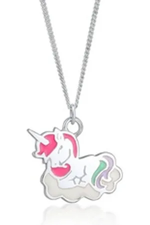 Elli Kette mit Anhänger Kinder Einhorn Wolke Emaille 925 Silber, Einhorn bunt