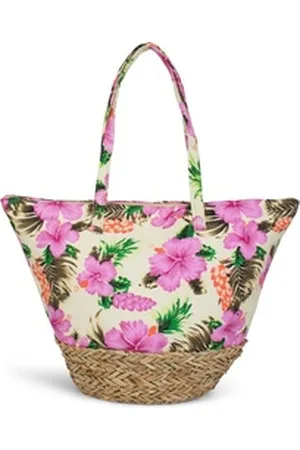 styleBREAKER Strandtasche Strandtasche mit Hibiskus und Bast (1-tlg) gelb