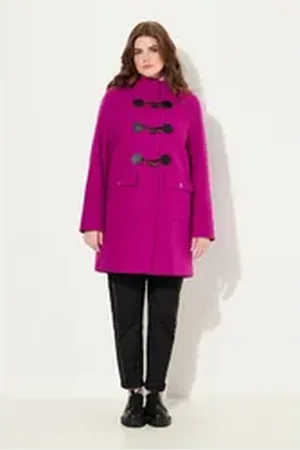 Ulla Popken Wintermantel Dufflecoat A-Linie Wolloptik Knebelknöpfe Kapuze blau 54/56