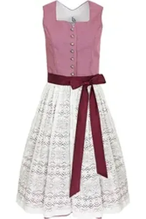 Bergweiss Trachten Dirndl für Damen "Salloa" 51157 - Bordeaux Weiß 65cm, mit Spitzenschürze 32