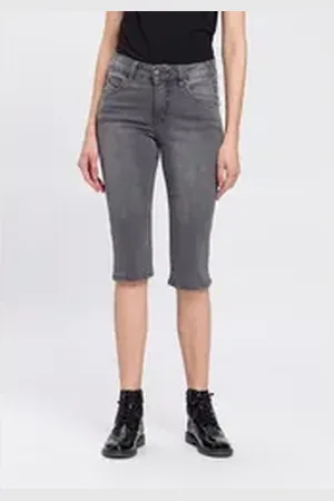 ARIZONA Caprijeans Bund mit seitlichem Gummizugeinsatz High Waist grau 38