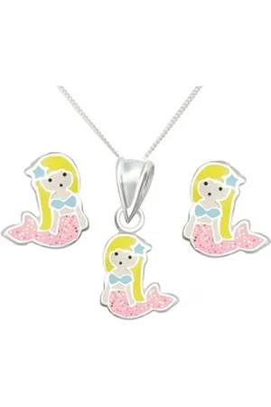 schmuck23 Ohrstecker-Set Anhänger mit Kette Kinder Ohrringe Meerjungfrau 925 Silber Schmuckset (Set, Anhänger mit Kette und Ohrringen), Mädchen Kinderschmuck echte Silberohrringe rosa|silberfarben