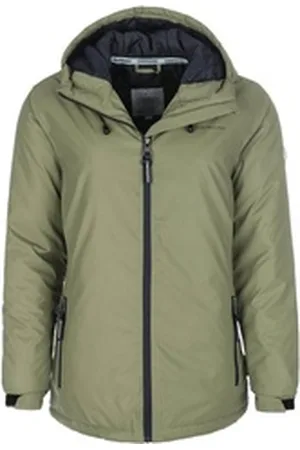 Coastguard Winterjacke Damen Jacke wattiert mit Kapuze und kontrastfarbigen Reißverschlüssen grün 38