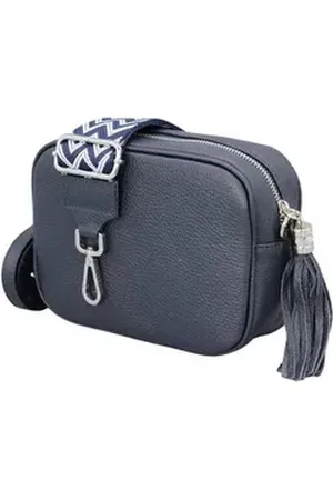 Adel Bags Schultertasche QUASTE Umhängetasche für Damen, Schultertasche, Crossbody Bag, aus echtem Leder, Hergestellt in Italien, mit gemustertem Gürtel blau