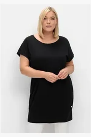 Sheego Longshirt Große Größen mit breitem Saumbündchen schwarz 52/54
