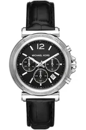 Michael Kors Chronograph MAREN MK7499, Armbanduhr, Damenuhr, Lederarmband, analog, Tag, Stoppfunktion schwarz