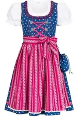 Nübler Dirndl Mädchen Dirndl im traditionellen Stil Kinder Trachten, Blau (Dirndl Set DEMI, 3-tlg., Dirndl Kleid mit Bluse und Schürze) Kinder Tracht im bayerischen Stil - Trachtenmode Kinder blau 104