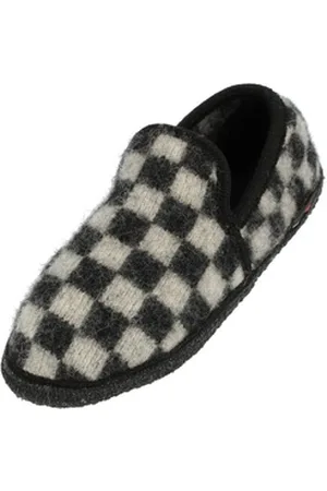 Haflinger Loafer Chess Walkstoff Slipper Ballerina Hausschuh mit Karo Motiv Hausschuh schwarz 44