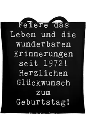 Mr. & Mrs. Panda Tragetasche 1972 Geburtstag - Schwarz - Geschenk, Geburtstagsgruß, Strandtasche, (1-tlg), Cross Stitching Griffe schwarz