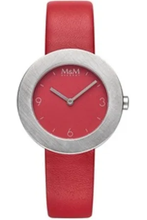 M&M Quarzuhr Armbanduhren Damen Leder Circle Line, (1-tlg), Analoguhr rund mit Lederarmband, Designer Uhr, deutsche Manufaktur, inkl. edles Etui rot
