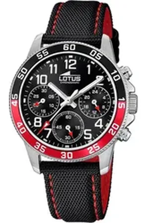 Lotus Chronograph Kinderuhr Leder schwarz rot , (Chronograph), Kinder Armbanduhr rund, mittel (ca. 36mm), Edelstahl schwarz