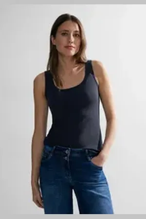 CECIL Tanktop Style Linda in Unifarbe blau XS (36)