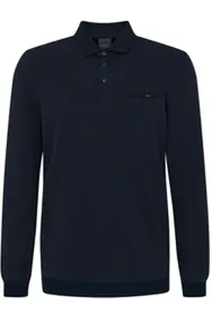 Bugatti Langarm-Poloshirt mit feiner Strukturoptik blau 4XL