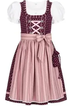 Nübler Dirndl Mädchen Dirndl im traditionellen Stil Kinder Trachten (Dirndl Set NABILA, 3-tlg., Dirndl Kleid mit Bluse und Schürze) Kinder Tracht im bayerischen Stil - Trachtenmode Kinder lila 110