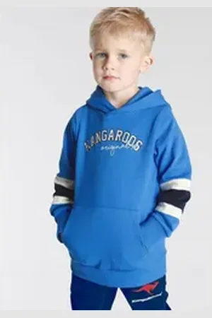 KangaROOS Kapuzensweatshirt für kleine Jungen Langarm mit Rippbündchen, Basic-Passform blau 92/98