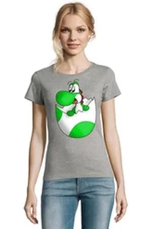 Blondie & Brownie T-Shirt Damen Baby Yoshi Ei Mario Super Retro Konsole Gaming grau M