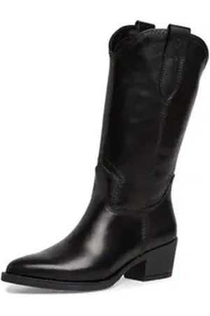 Tamaris Westernstiefel, Blockabsatz, Langschaftstiefel mit Ziernähten, in spitzer Form schwarz 38 EU