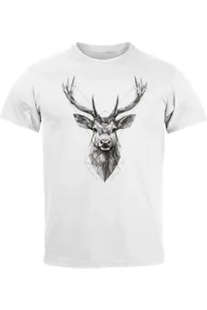 Neverless Print-Shirt Herren T-Shirt Trachtenshirt Hirsch Tiermotiv WildTier Abstrakt mit Print weiß 3XL